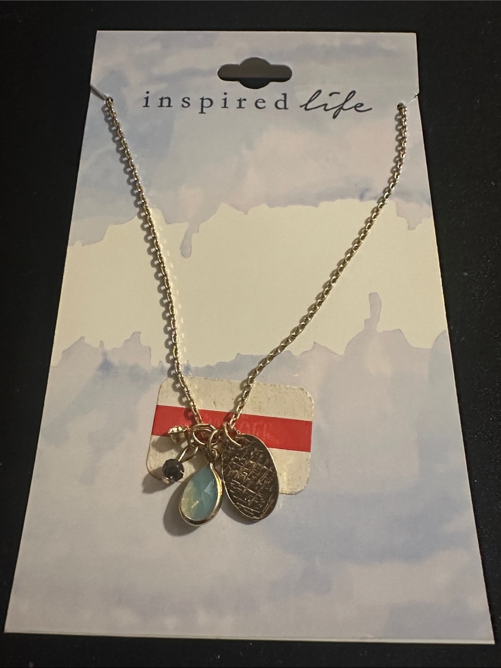 Inspire Gold-Tone Necklace with Blue Teardrop and Textured Disc
#150